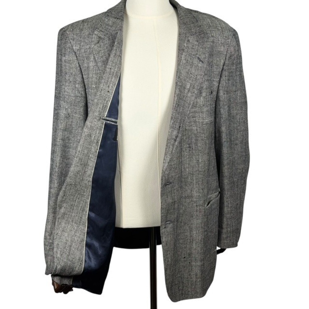 English Manor Mens Grey Tweed Two Button Blazer Jacket Size 46L Made‎ in Poland